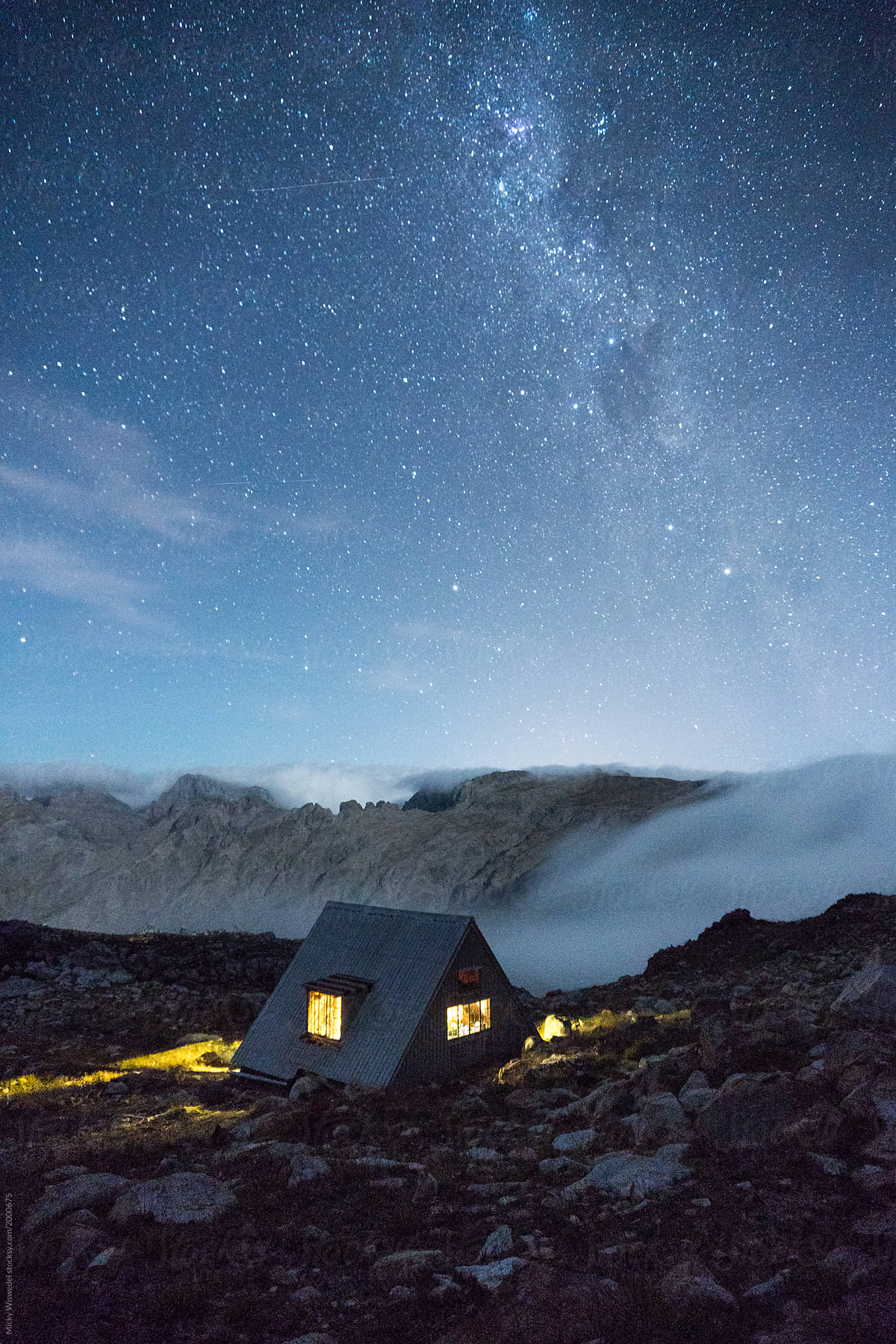 remote cabin at night