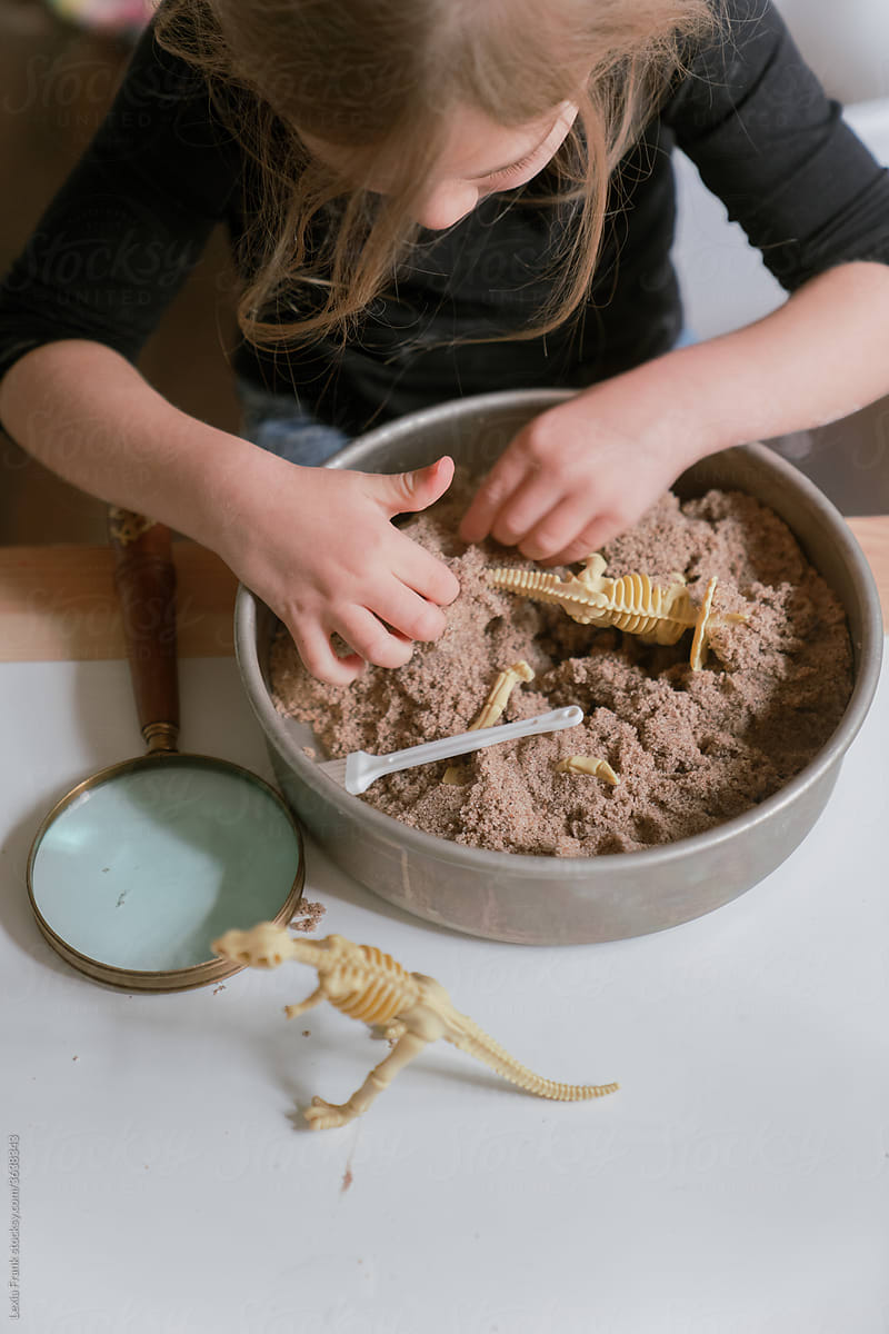 young girl\'s dinosaur excavation science in preschool 7