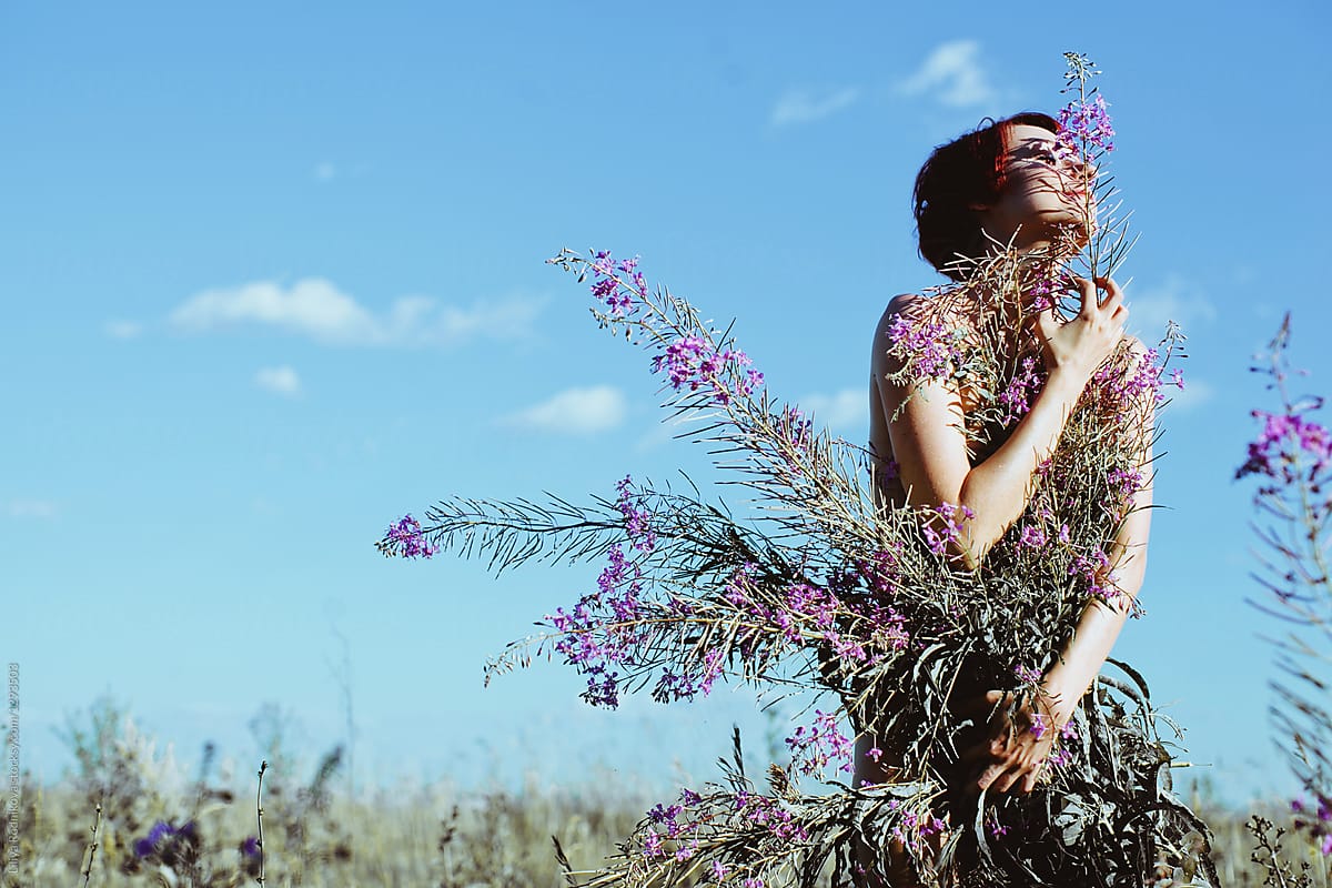 Portrait Of Female Hiding Behind The Bouquet By Liliya Rodnikova Portrait Dreamy