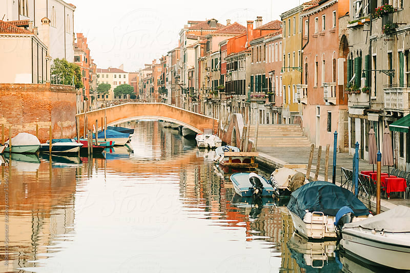 A Venetian canal and street in the early morning