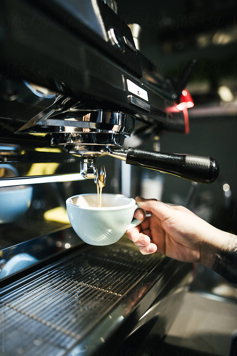 Coffee machine preparing fresh fragrant espresso