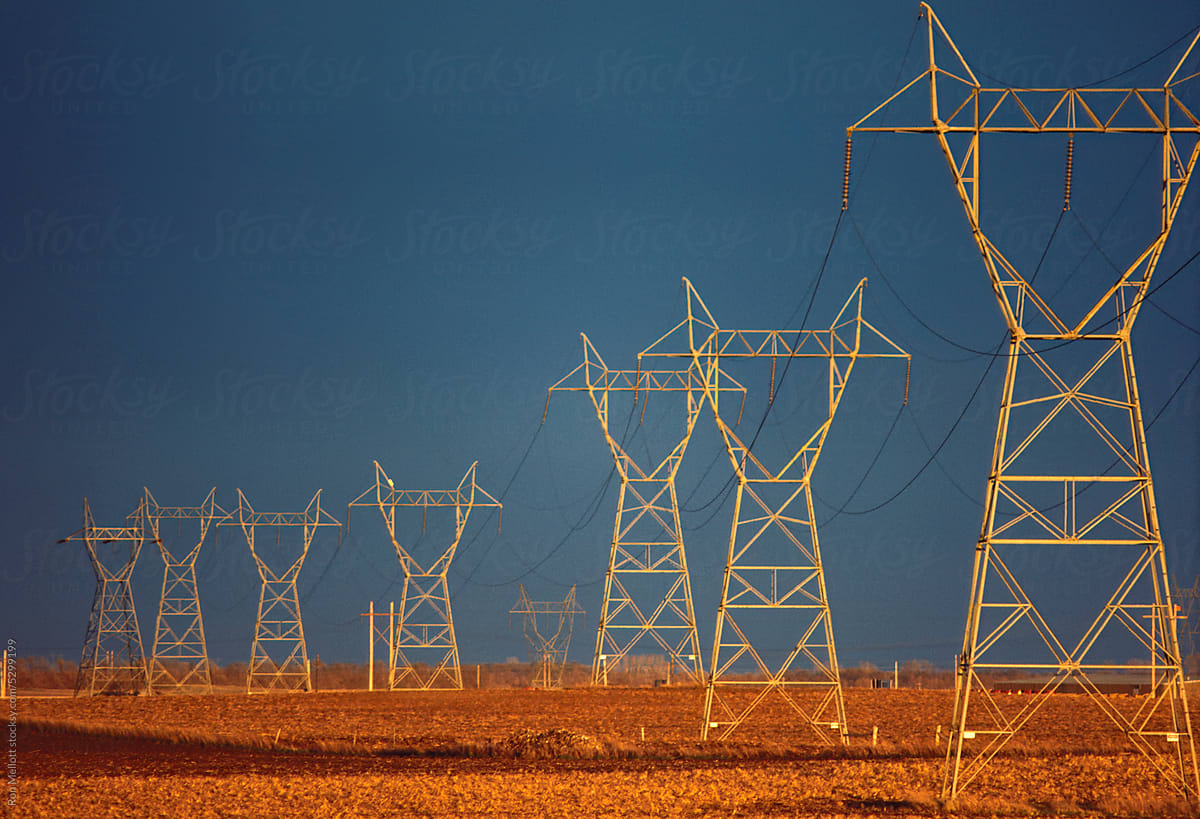 Power lines powerlines sunset North Dakota late spring film capture