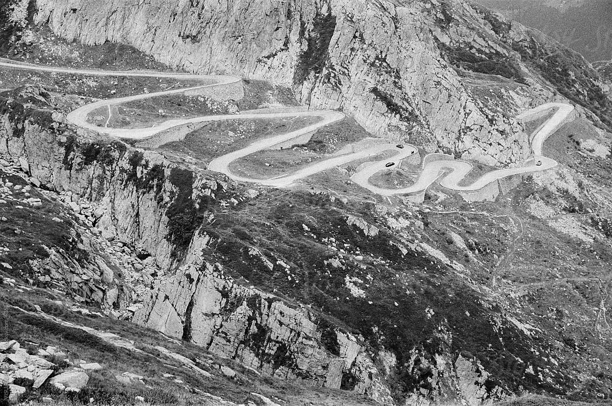 Mountain Pass Road With Many Turns