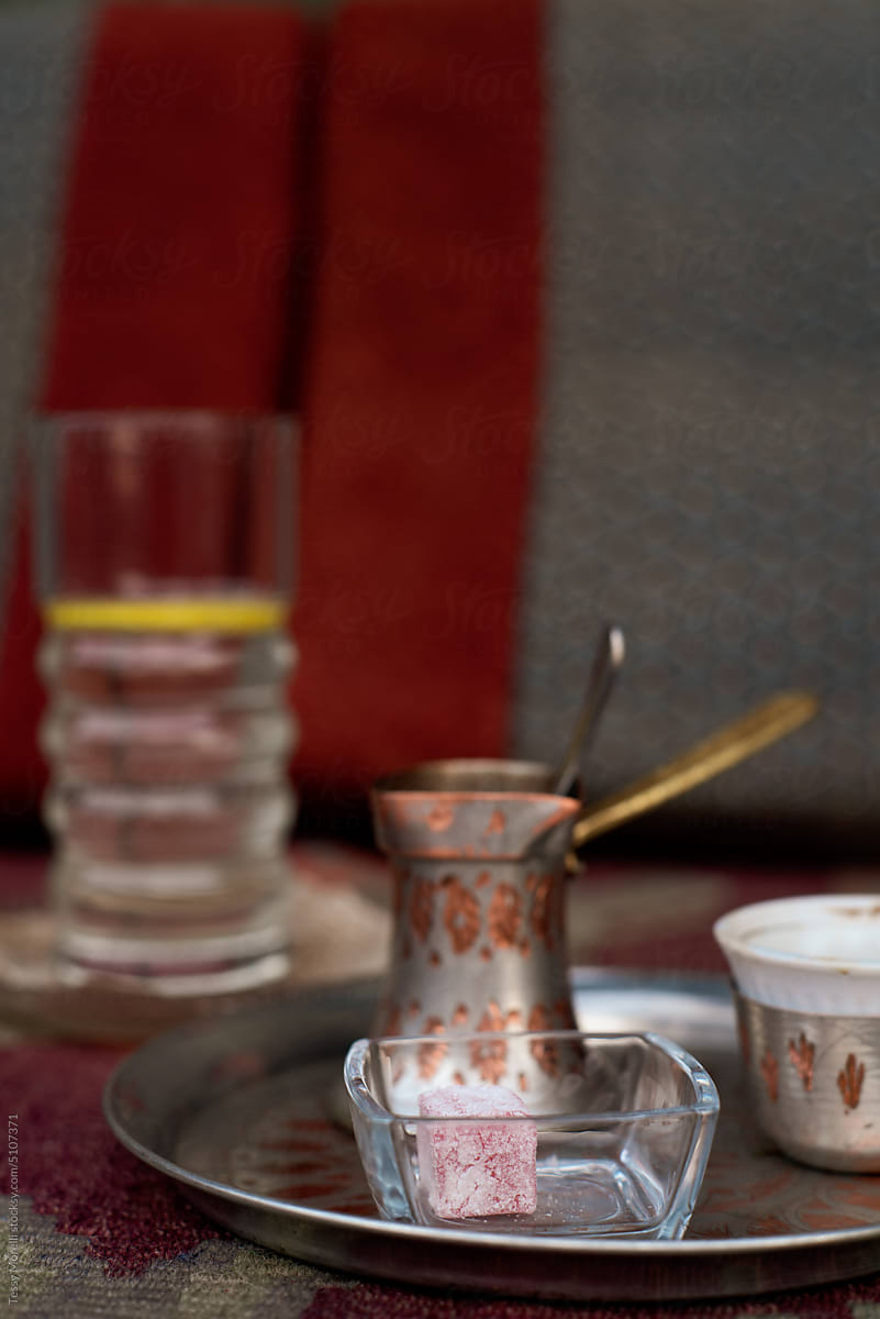 Turkish coffee delight and coffe cup still