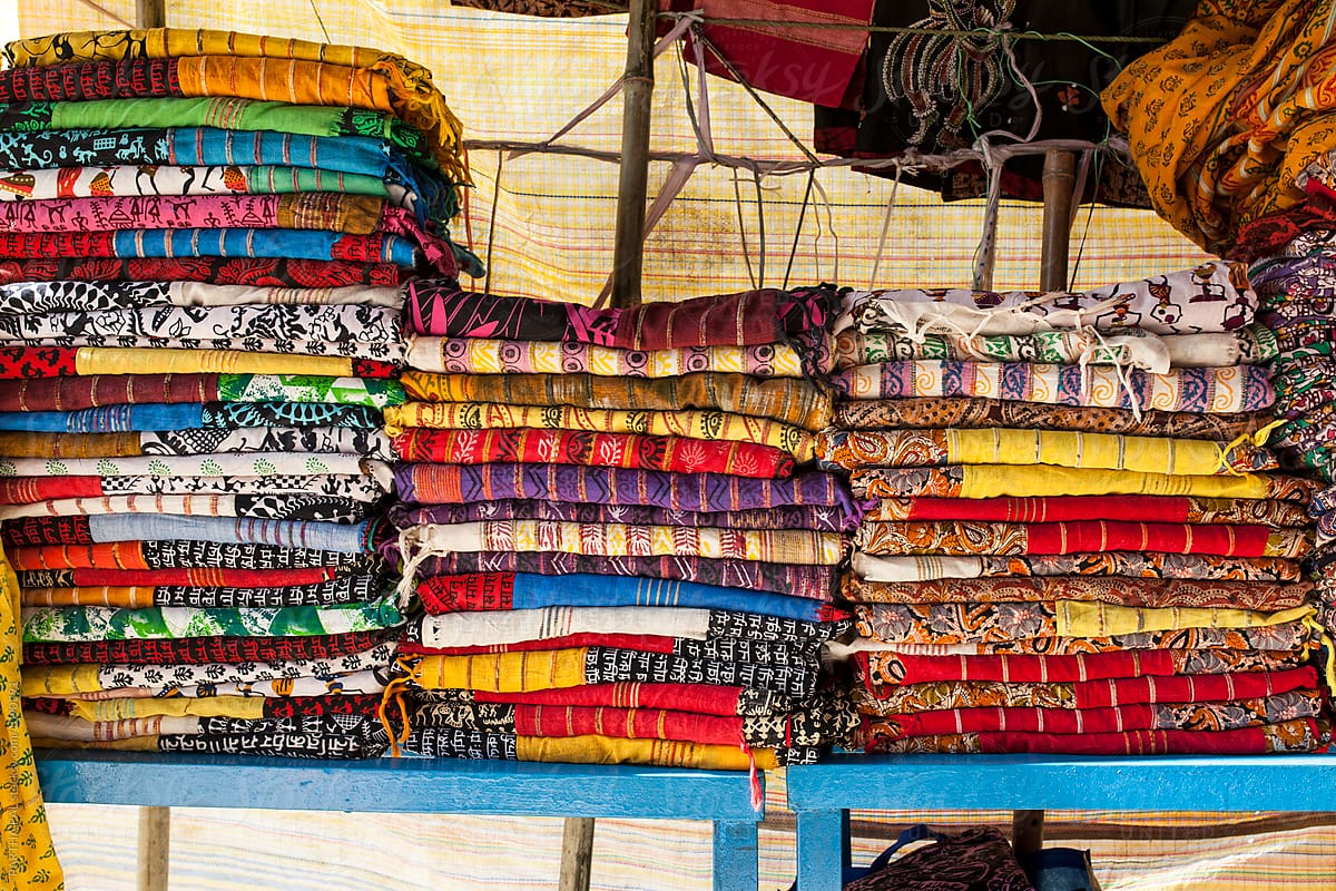 Colorful Traditional Indian Dress material on sell in a shop