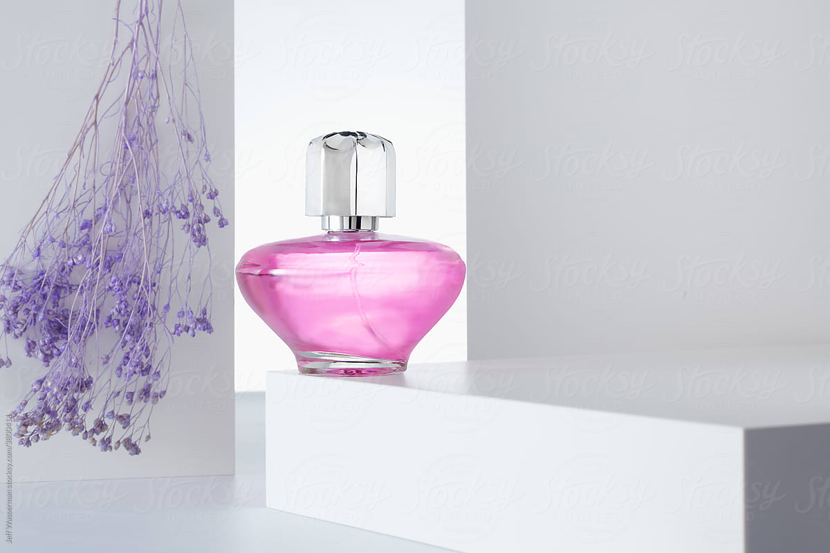 Pink Perfume Bottle with Dried Flowers