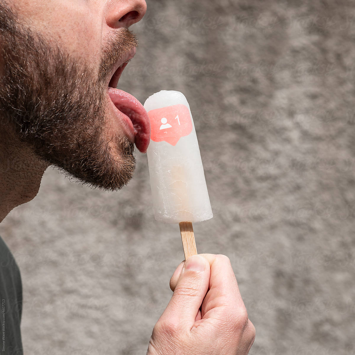 Man licks ice pop with followers icon