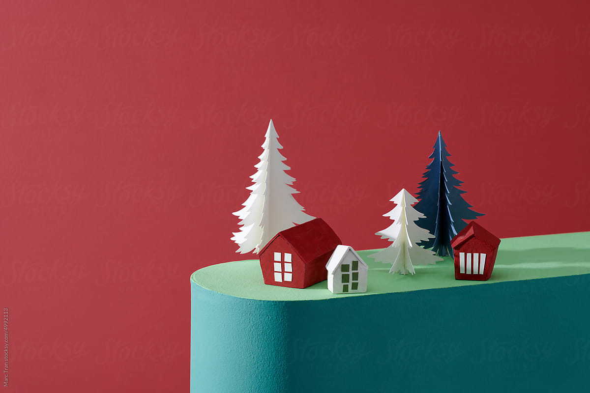 Origami advent calendar. Miniature with Christmas tree