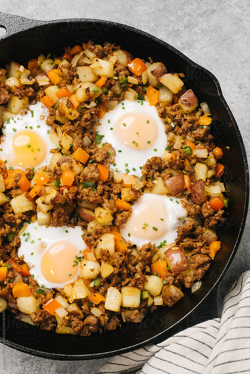 Mexican Breakfast Hash in an iron skillet