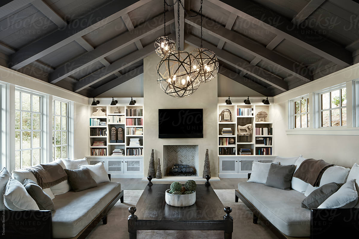 Rustic modern design interior living room in luxury home