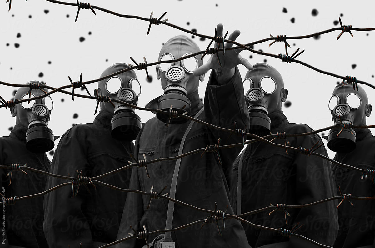 Collage With Group Of Soldiers In Gas Masks