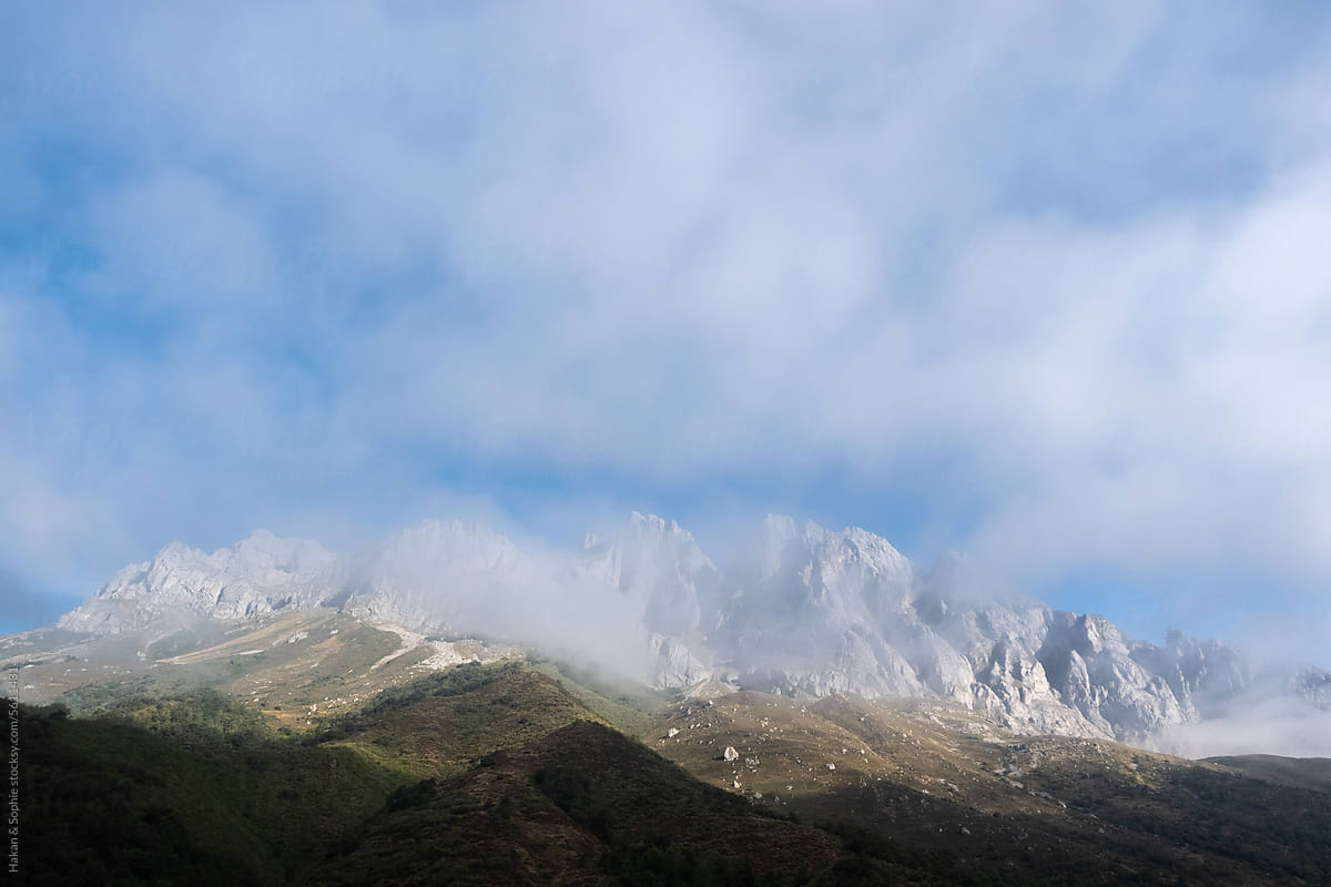 cantabrian mountains covered in a typical thin cloud