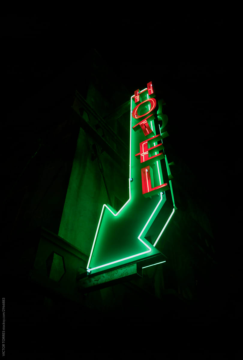 Hotel Neon Sign at Night