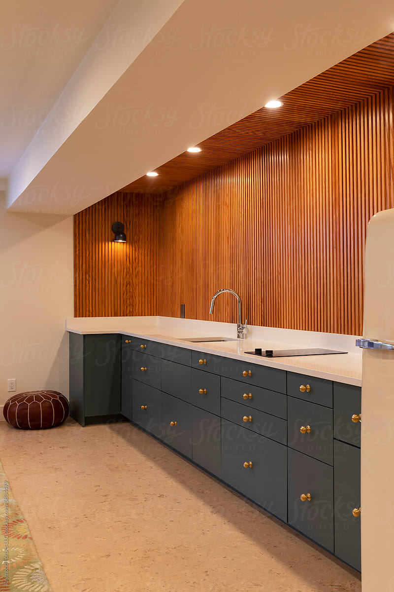 Minimalist Vertical Wood Paneling in Modern Home  Kitchen