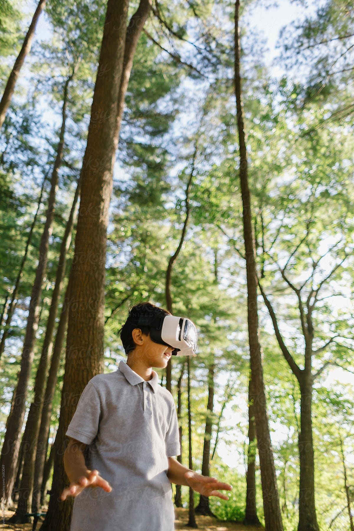 Boy Outside with Virtual Reality Headset