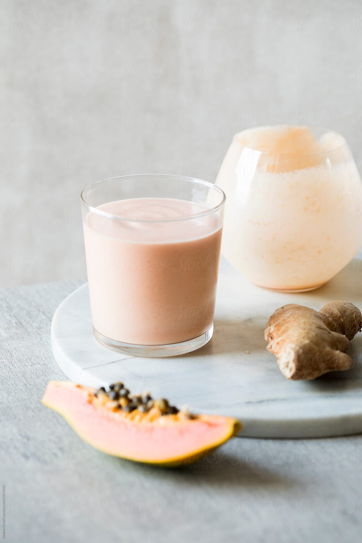 Papaya, coconut and ginger smoothie drink