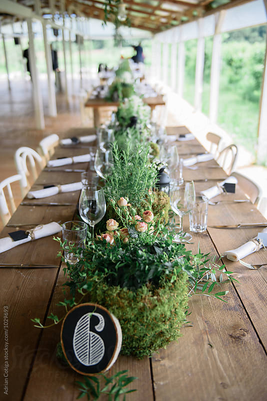 Table setup for an outdoor rustic wedding