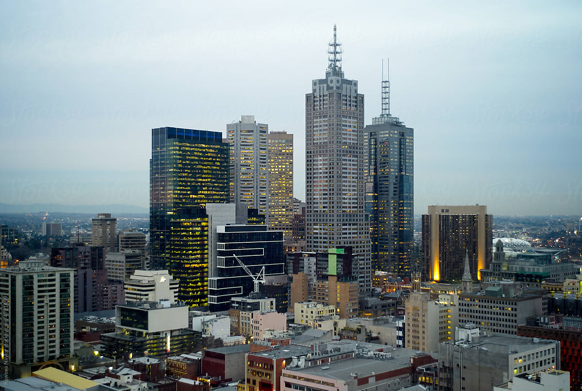 Melbourne city at dusk
