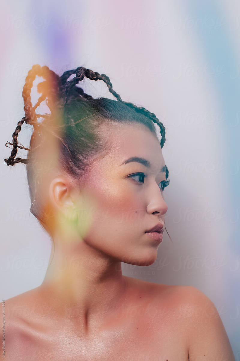 Unusual hairstyle and lightning portrait