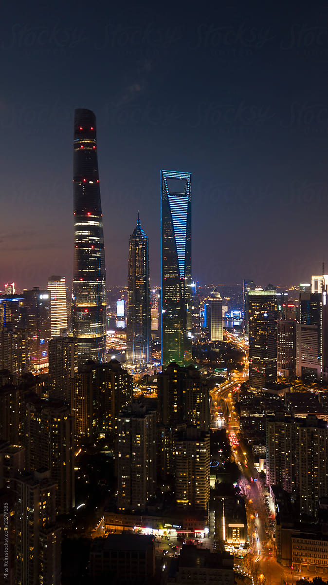 Shanghai Lujiazui landmarks aerial photography night view,Shanghai,China