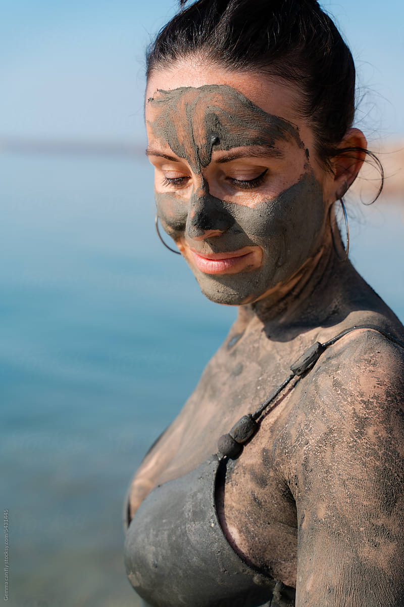 Woman with Mud Mask at Lakeside