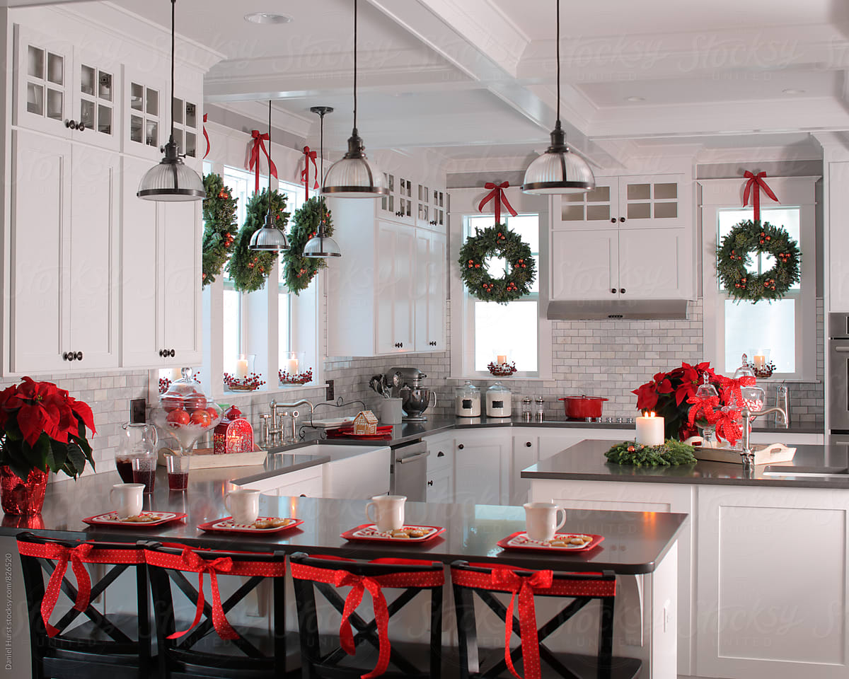 Kitchen With Festive Christmas Decorations\