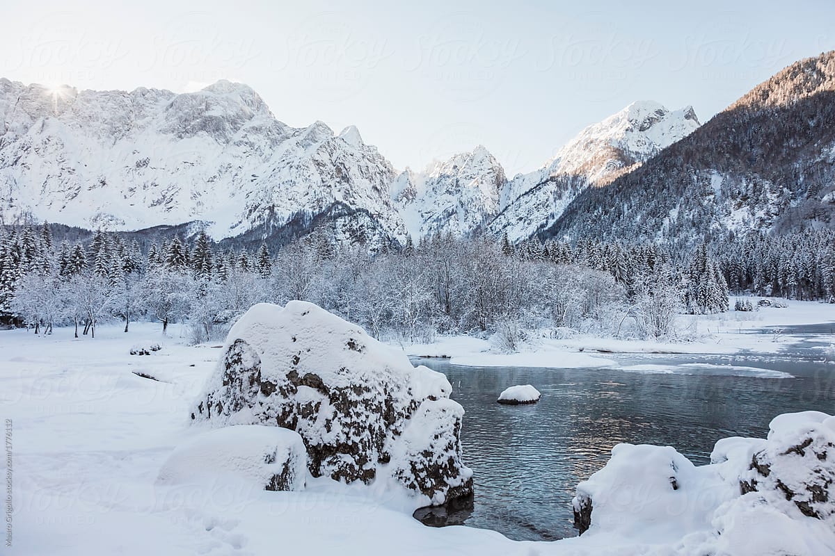 Lake in the mountains in winter