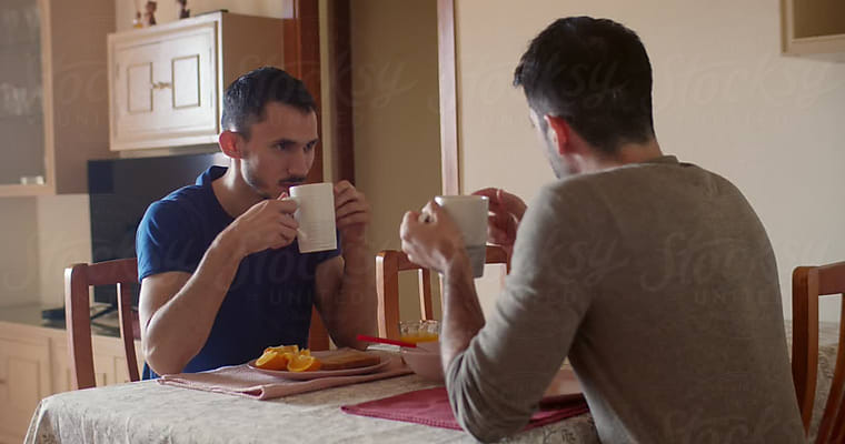 Emotional Connection Of A Real Gay Couple In Underwear In Love At Home by  Stocksy Contributor Luis Velasco - Stocksy