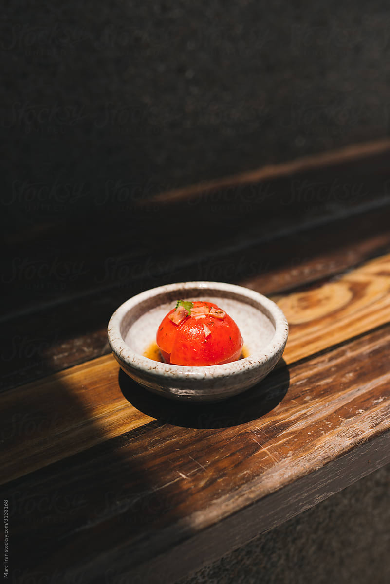 Japanese Food Style Pickled Tomatoes in soy soup