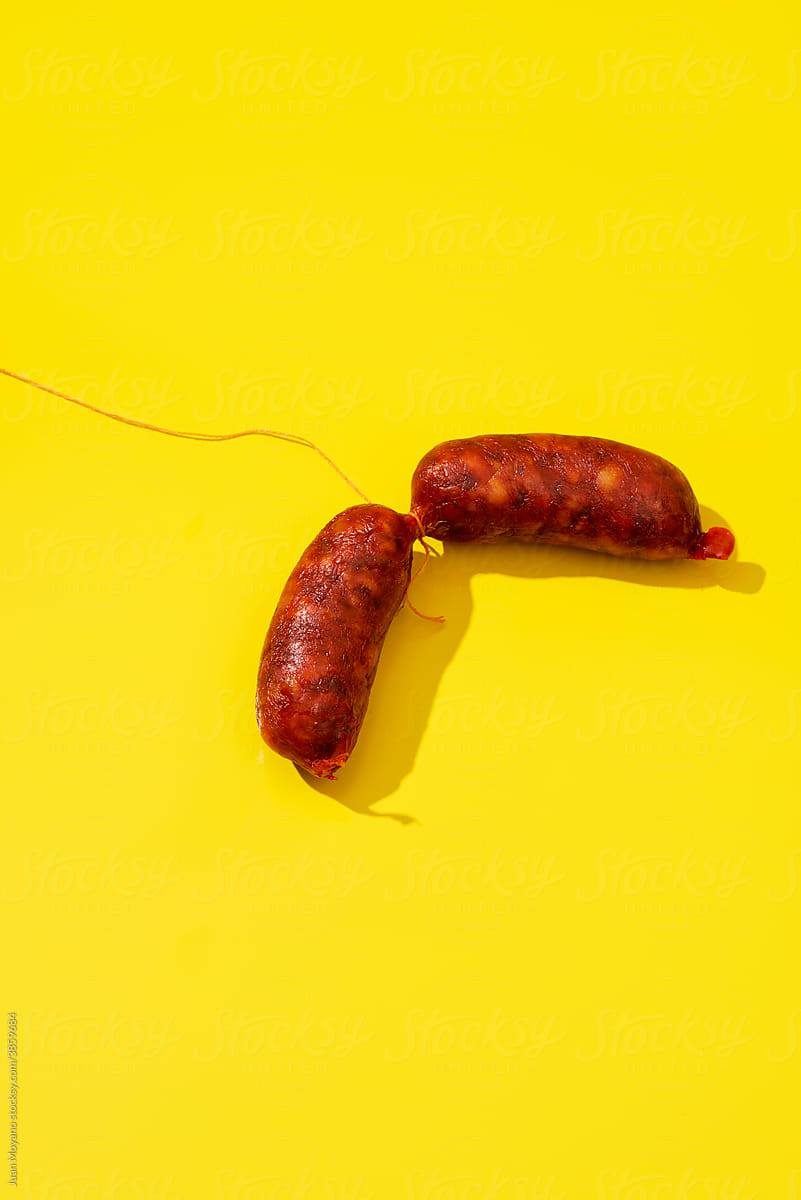 string of chorizos, cured pork sausages typical of spain