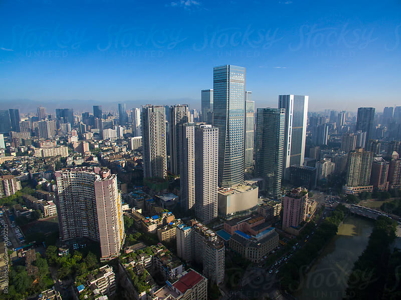 aerial view of Chengdu city in the morning