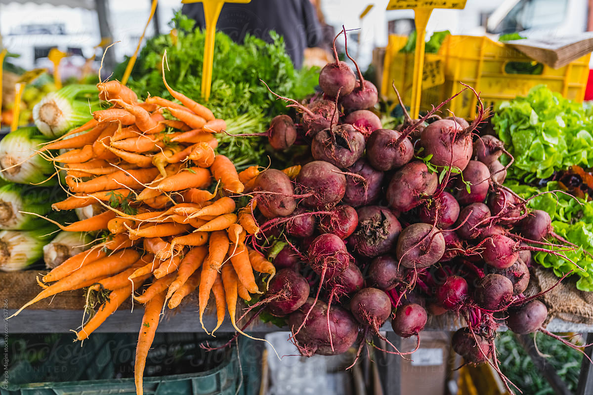 Carrots and Beetroots for Sale at the Farm Market