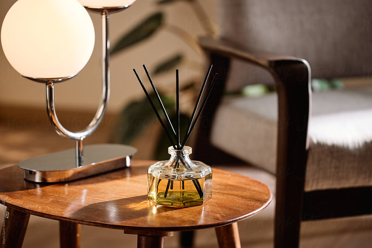 Reed diffusers and lamp in living room