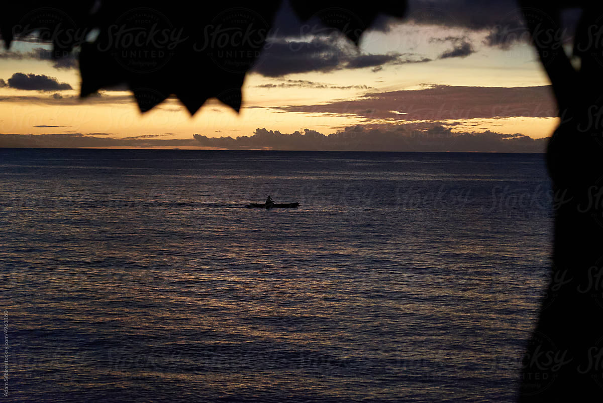 Pacific islander dugout canoe silhouette, Savo, Solomon Islands