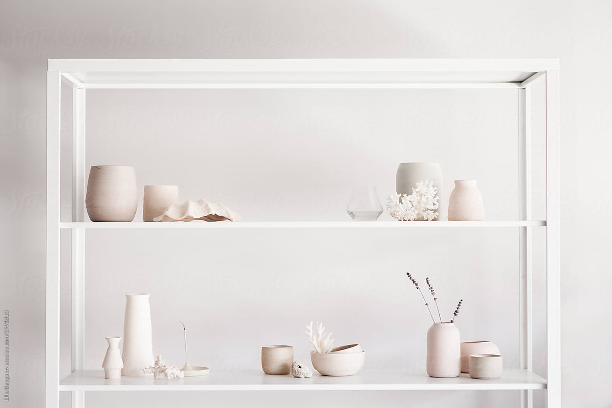 Hand made ceramics on a shelf