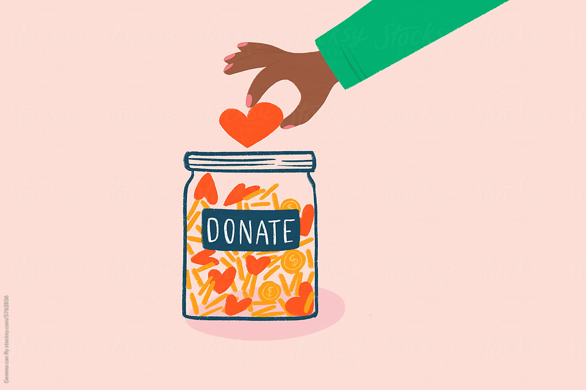 Donation jar with money, minimal illustration