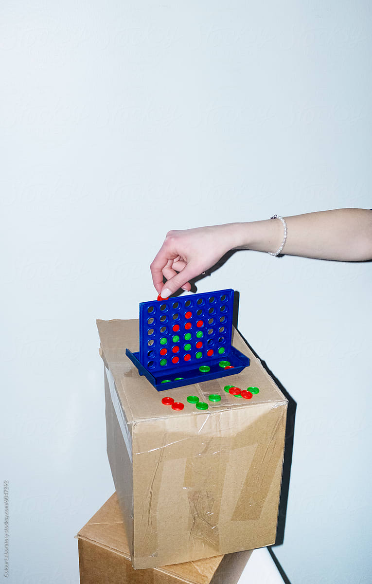 Strategic and tactic connect four game n office with hard flashlight