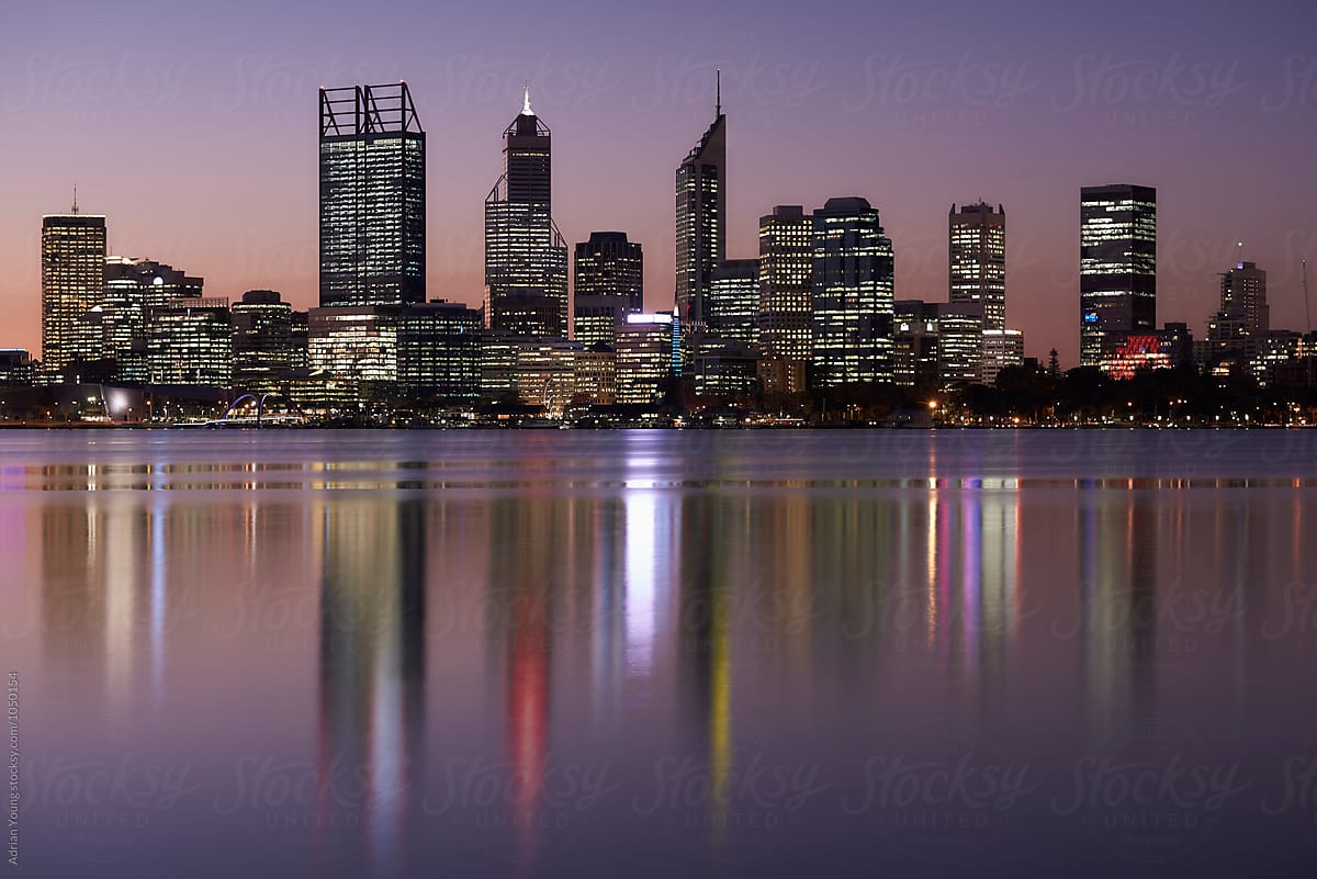 Perth Australia City Skyline At Dusk