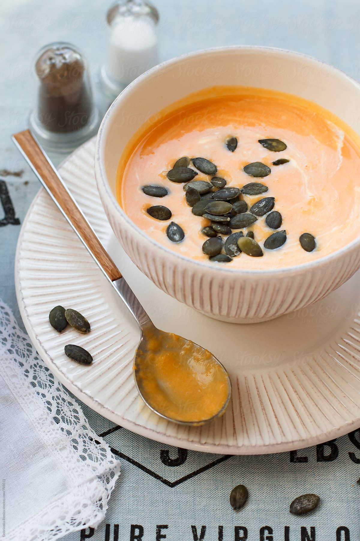 Cream of pumpkin soup with pumpkin seeds