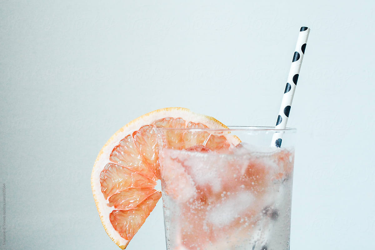 Grapefruit Soda with polka dot straw
