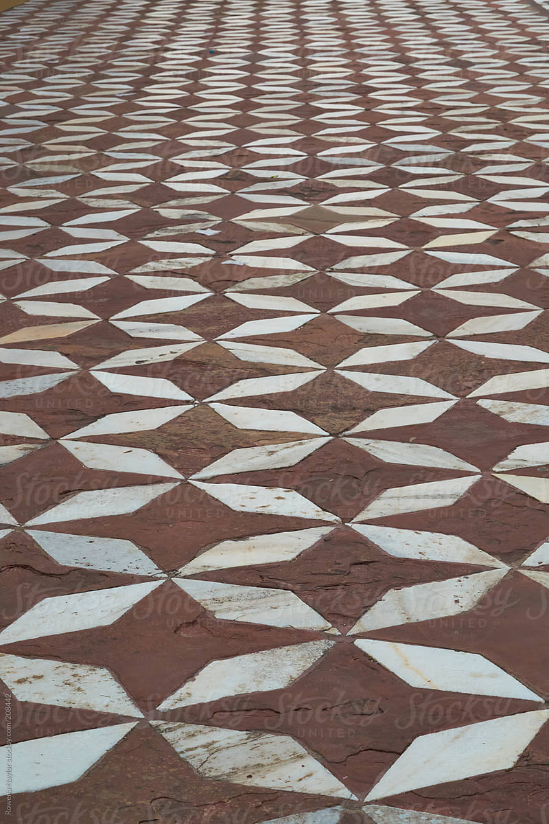 Ancient Islamic floor tiles at Taj Mahal