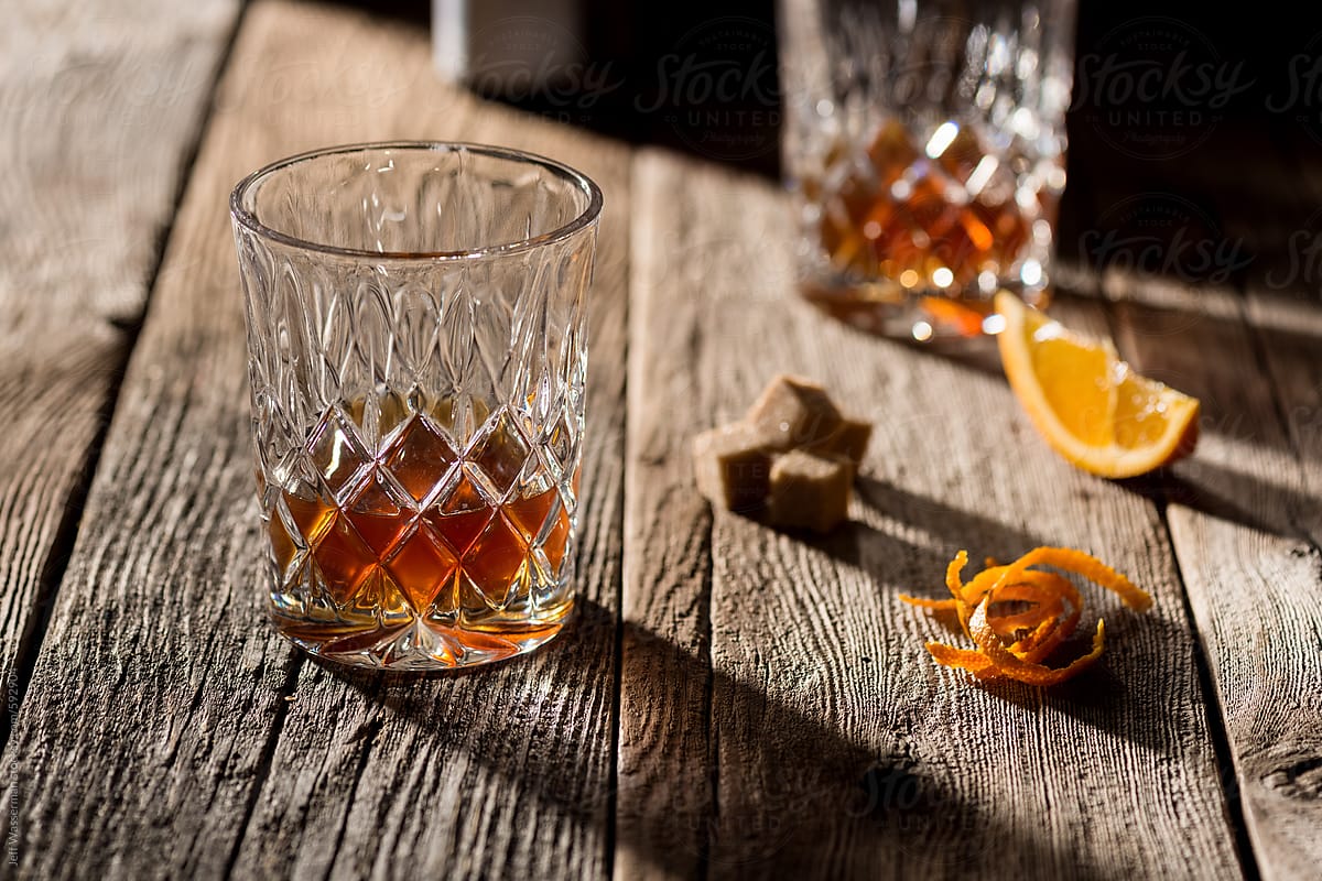 Glass of Whiskey on  Rustic Wood