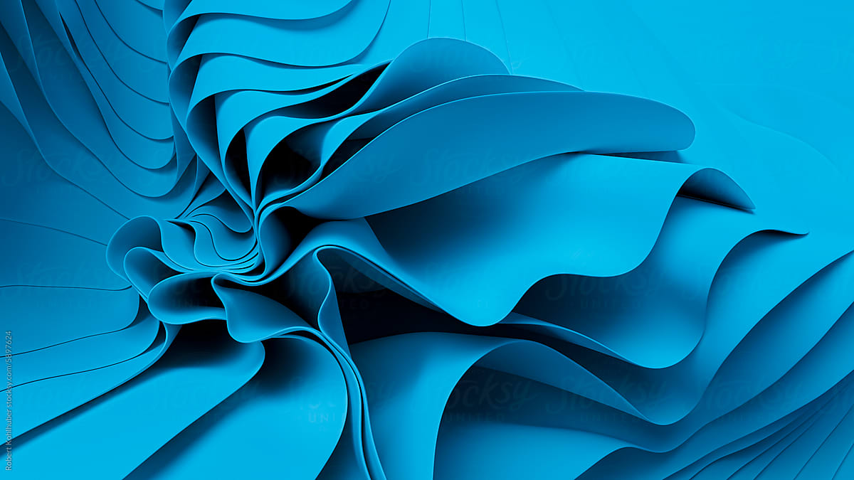 3D render of an abstract blue wavy cloth