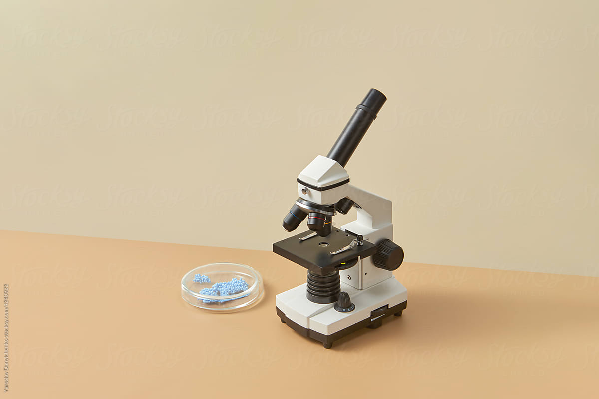 Microscope and petri dish with sample