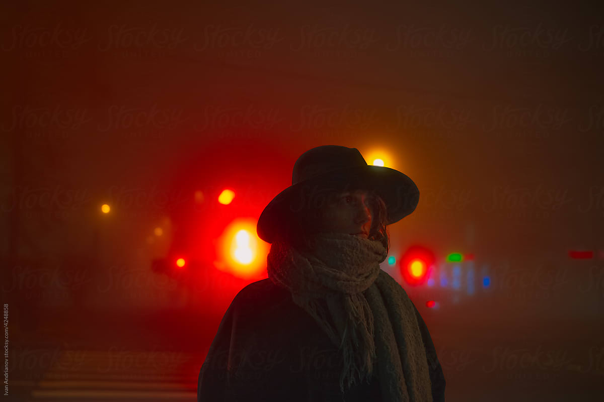 Cold Night Weather Woman Portrait In City