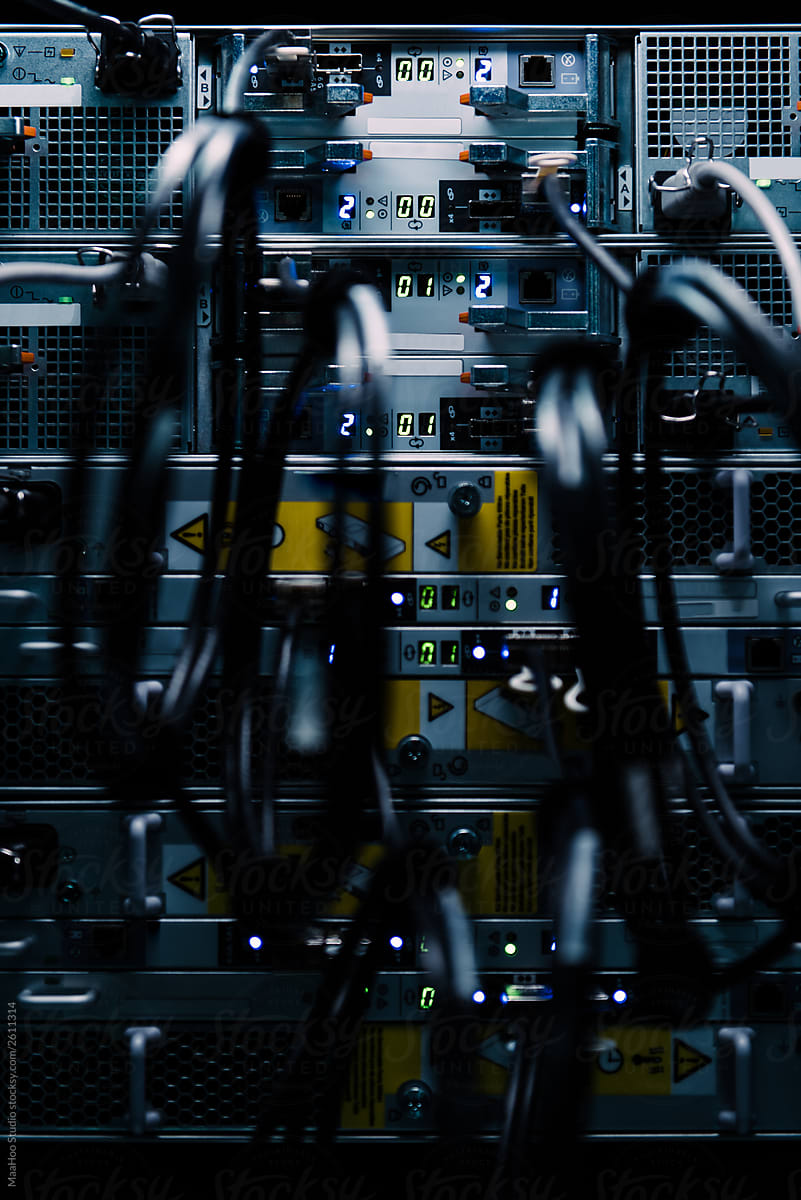 Close up of network server