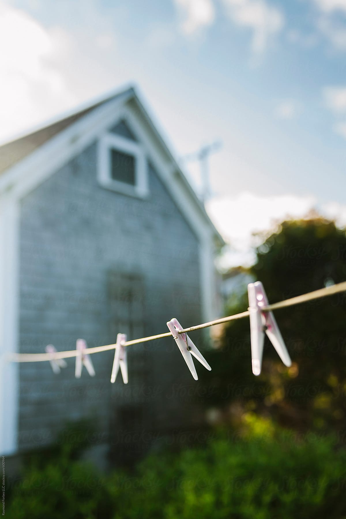 Clothespins on clothesline in Summer on Cape Cod Massachusetts