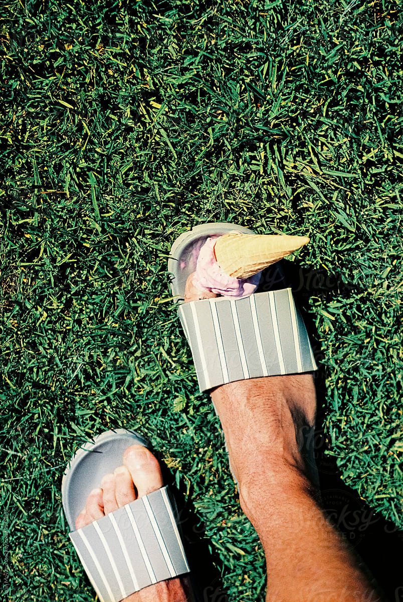 ice cream cone dropped on my feet wearing sandals, 35mm film