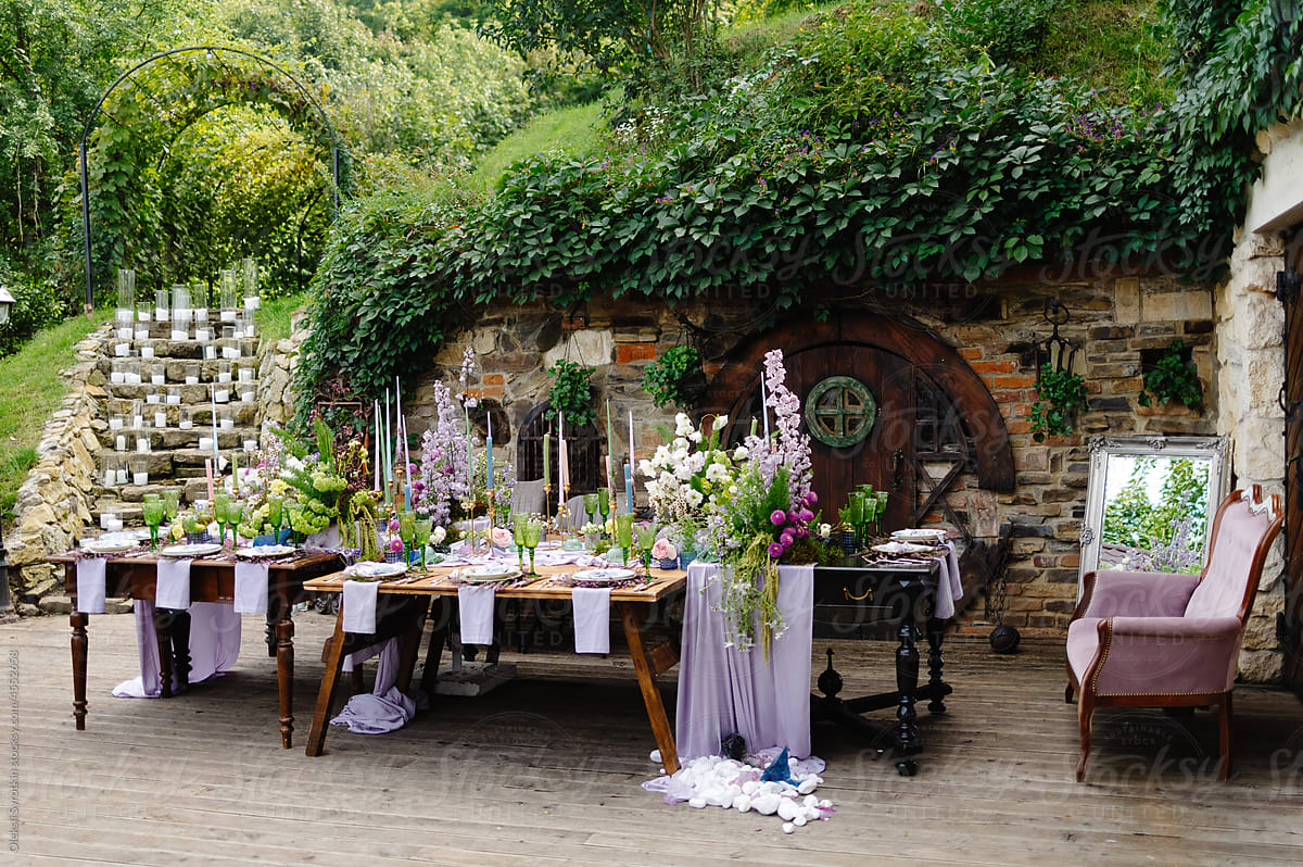 Wedding reception dinner table nature woods