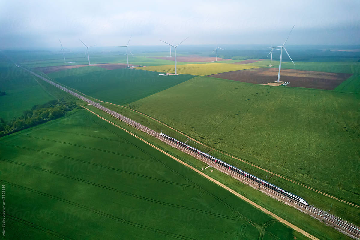 Energy transition - wind turbines power TGV  high-speed rail in France